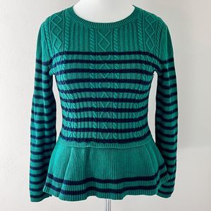 Vintage Talbots Kelly Green/Navy Striped Sweater w/ Peplum - Size Medium